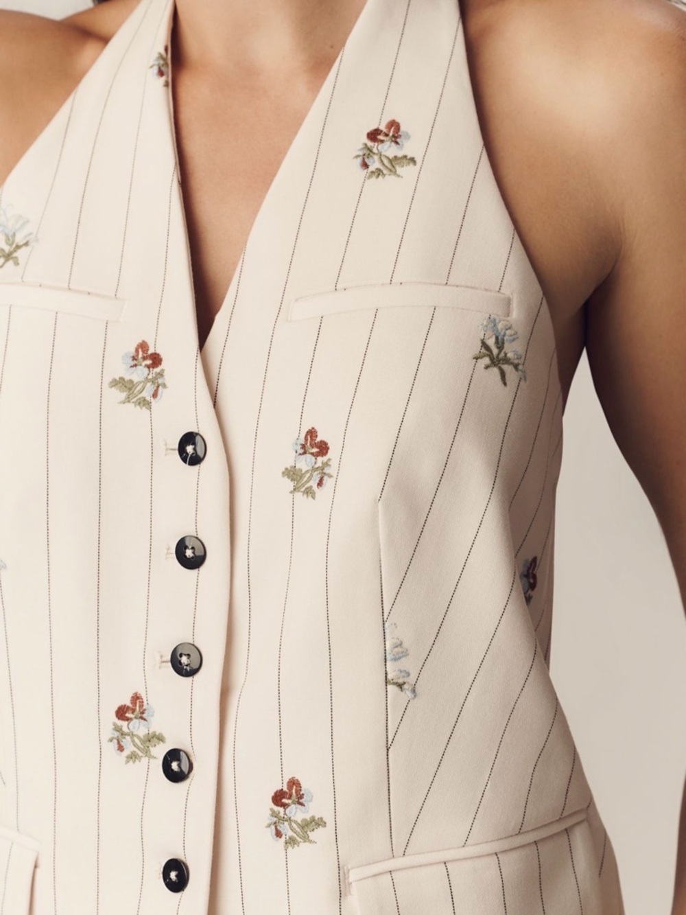 NWT Anthropologie Maeve Longline Halter Vest Top Cream Pinstripe Size Medium